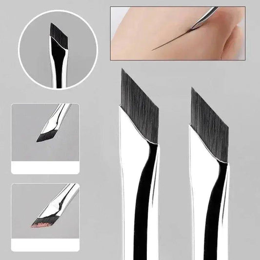 Precision eyeliner brush with angled tip for sharp makeup application, ideal for beauty and fashion routines