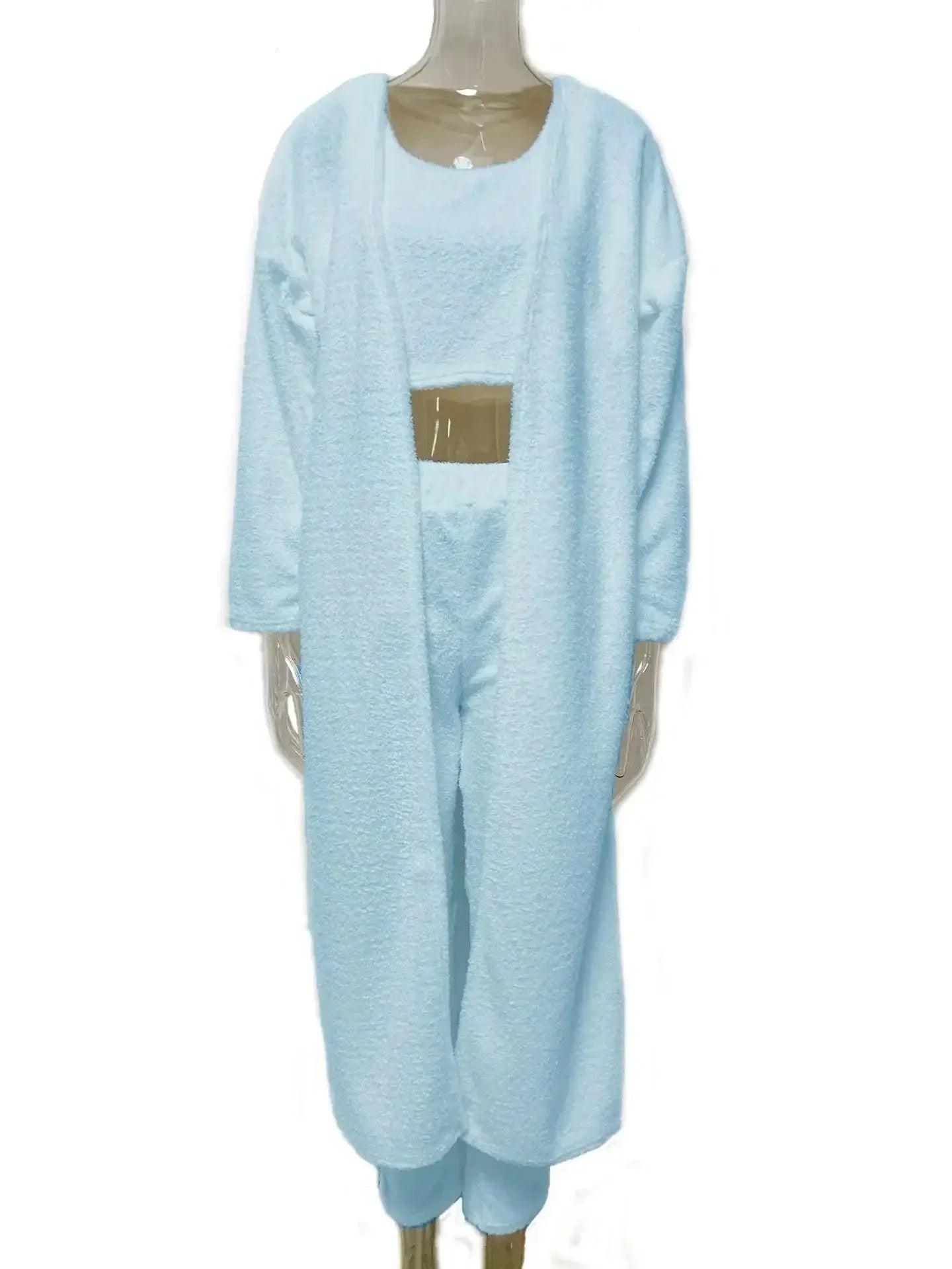 Light blue cozy women's robe and pajama set for ultimate comfort and fashion