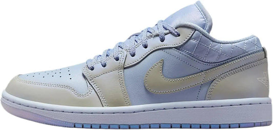 Women's light blue and beige low-top sneaker with quilted heel and Nike swoosh
