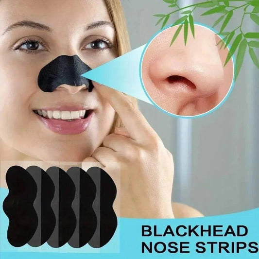 Blackhead nose strips for deep pore cleansing and facial skincare, shown with before and after results