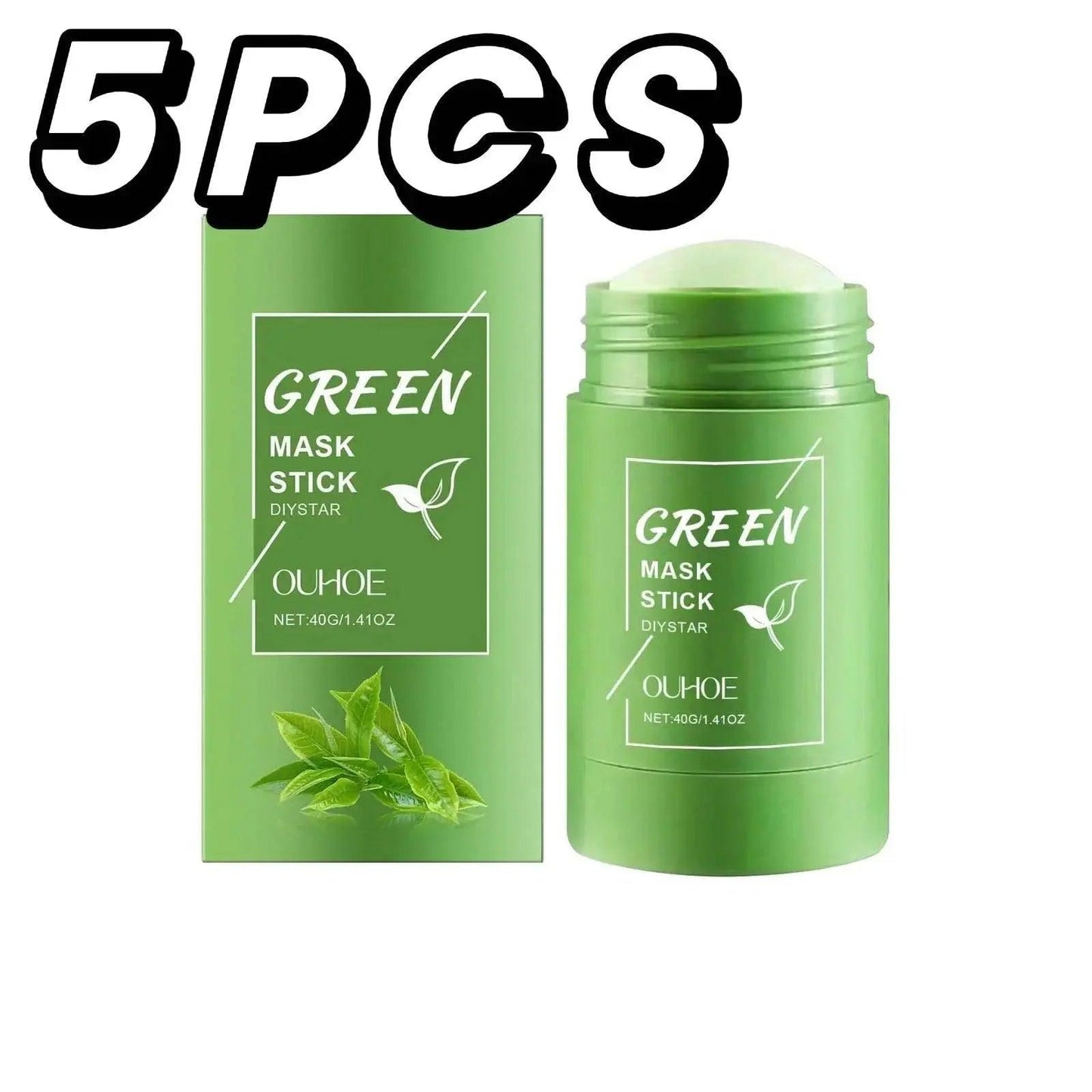 5 pcs green mask stick for face care, natural leaf design, 40g each, beauty skincare product