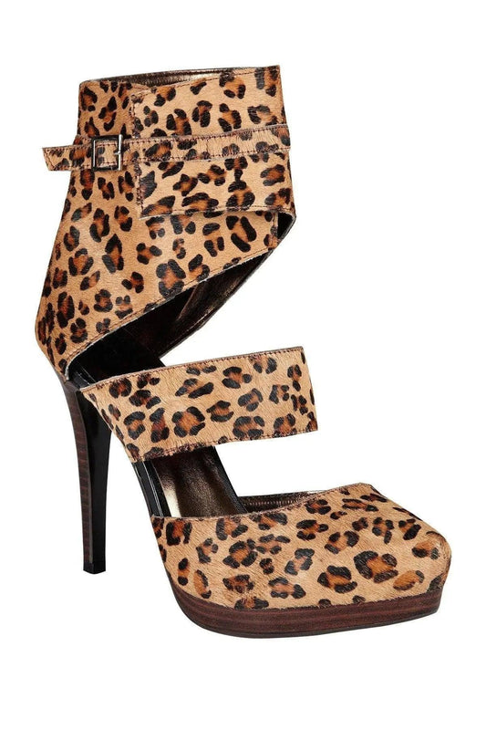 Leopard print high heel ankle strap sandals for women's fashion