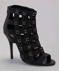 Black studded cage heel sandals for women's fashion