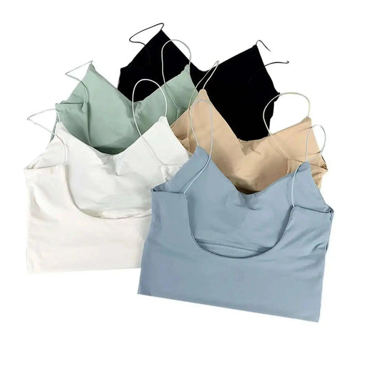 Women's fashion camisole tops in black, white, mint, beige, and blue — versatile layering pieces for everyday style.