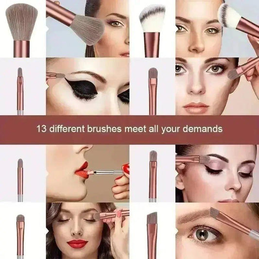 13-piece rose gold makeup brush set for face, eyes, lips – professional cosmetic tools for women’s beauty routines