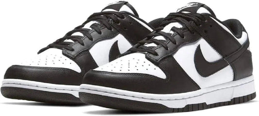 Black and white Nike Dunk Low sneakers for women's fashion and streetwear style