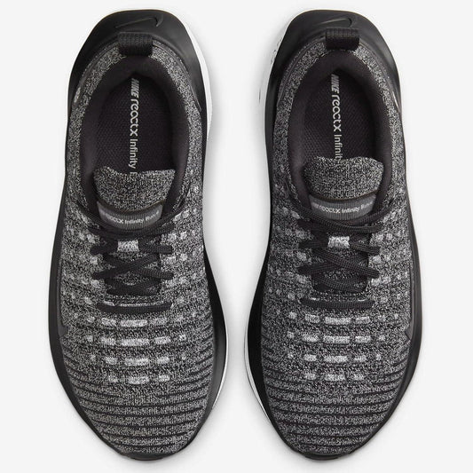 Nike React X Infinity Run running shoes, black and gray knit design, top view