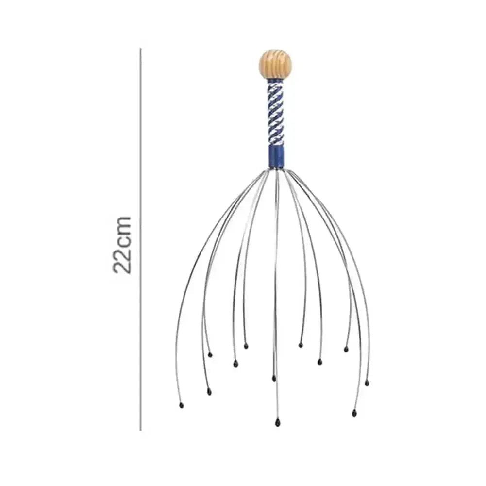 22cm scalp massager with wooden handle and metal prongs for relaxation and hair care