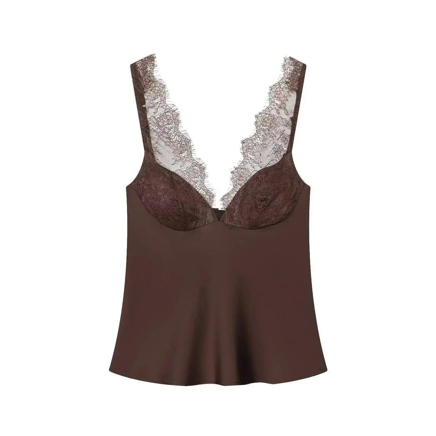Brown lace-trimmed camisole top for women's fashion