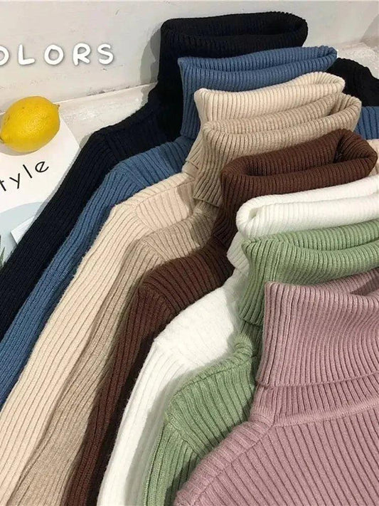 Assorted ribbed turtleneck sweaters in multiple colors for women's fashion