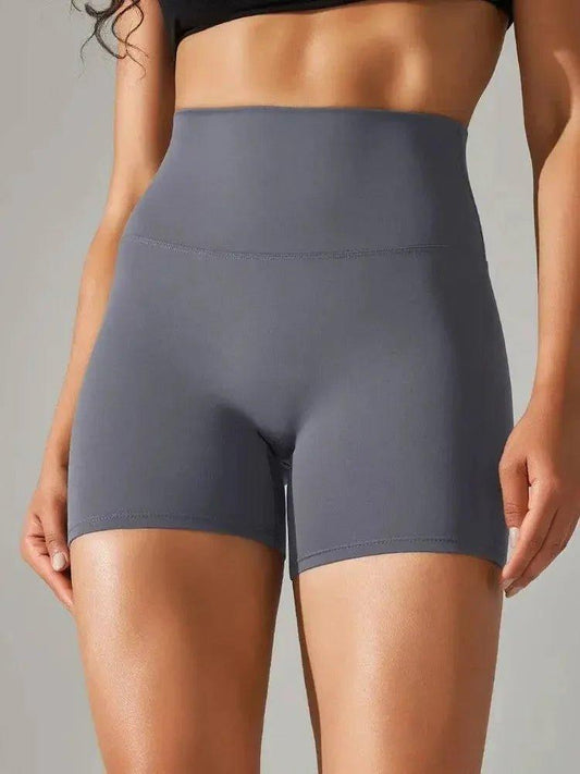 Gray high-waisted women's athletic shorts for fitness and fashion