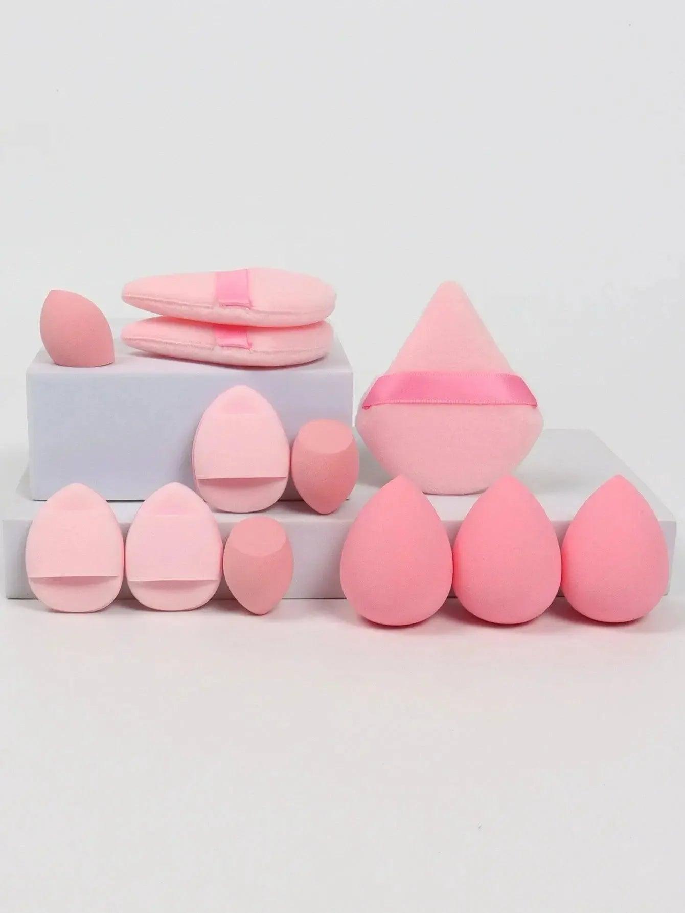 Pink makeup sponges set with carrying cases, beauty tools for flawless application
