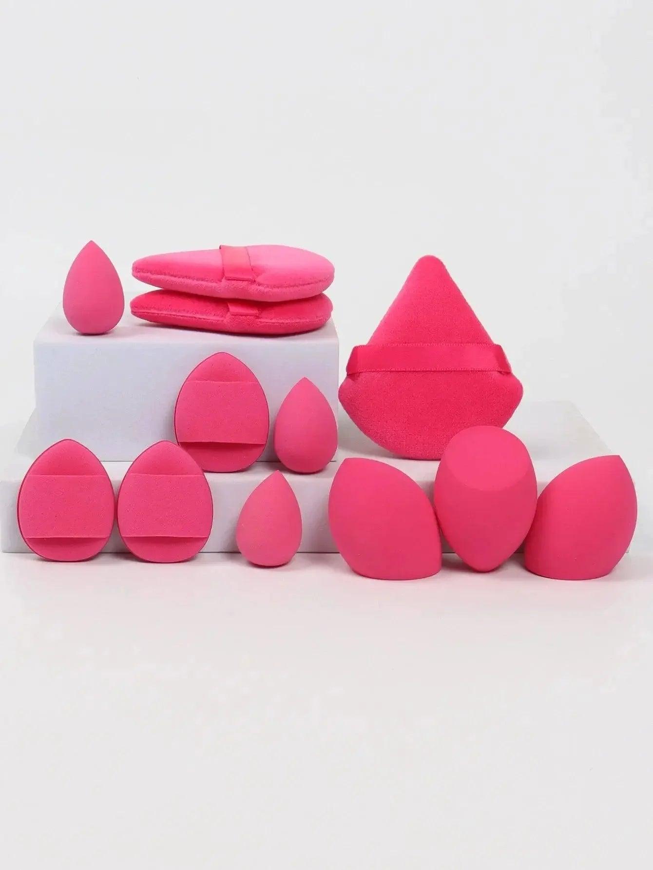 Pink makeup sponges set with carrying cases, beauty tools for flawless foundation application