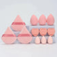 Pink makeup sponges in teardrop, heart, and round shapes for flawless beauty application