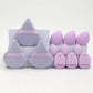 Lavender makeup sponges set with velvet pouches, beauty tools for flawless application