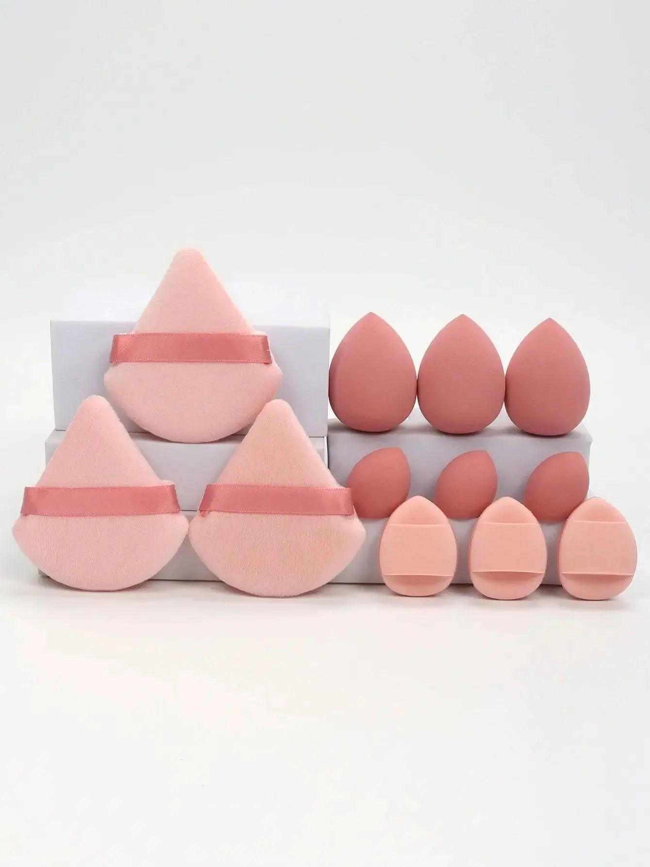 Pink makeup sponges set with velvet and teardrop designs for flawless beauty application