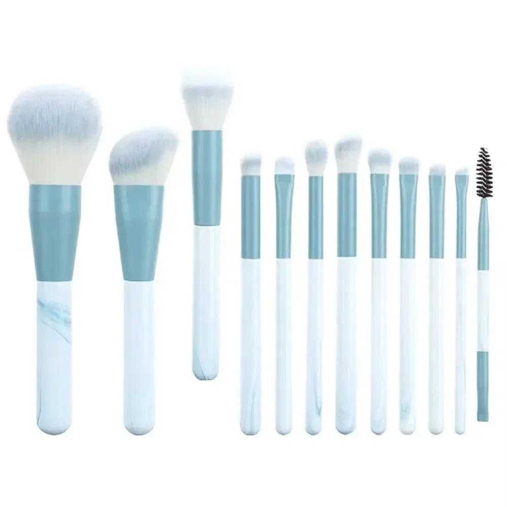 Blue and white marble makeup brush set for beauty and fashion lovers