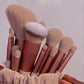 Luxury rose gold makeup brushes set in velvet pouch, perfect for women's beauty and fashion routines
