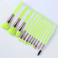 Neon green makeup brush set with assorted sizes for face and eye application