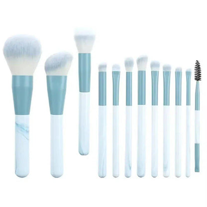 Set of 12 makeup brushes with marble handles, perfect for women's beauty and fashion routines
