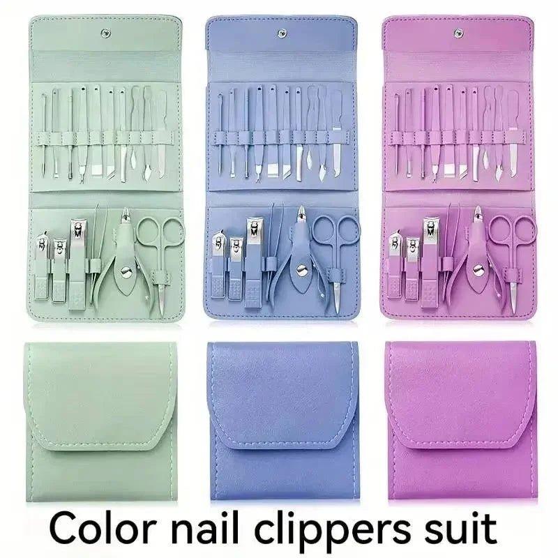 Pastel nail care kit with clippers, files, and scissors in mint, lavender, and pink cases
