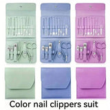 Pastel nail care kit with clippers, files, and scissors in mint, lavender, and pink cases