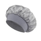 Gray satin sleep cap for women, soft hair care bonnet with elastic band