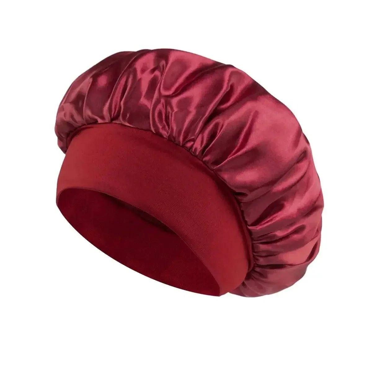 Luxury satin sleep bonnet for women, deep red hair care accessory for beauty and fashion
