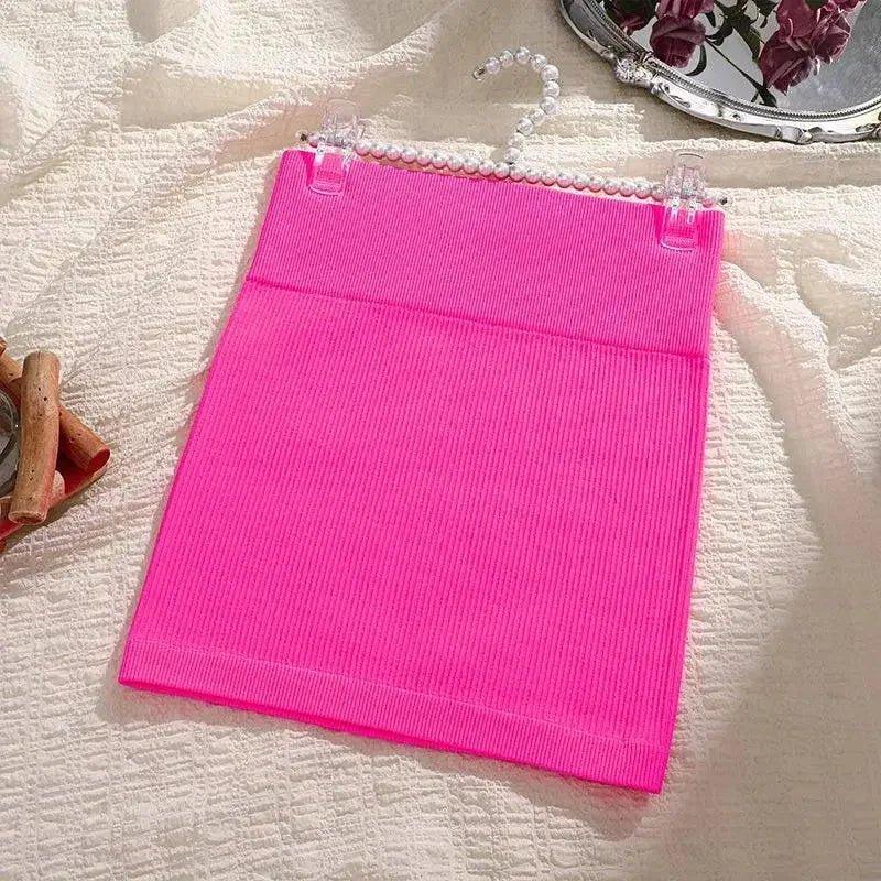 Bright pink ribbed mini skirt on pearl hanger, women's fashion