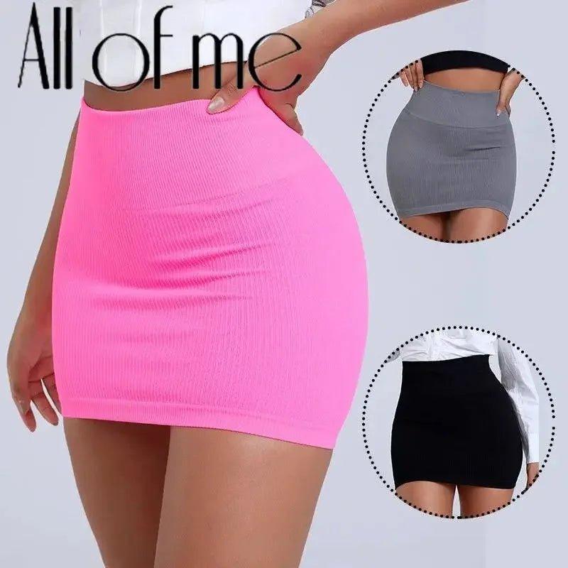 Pink ribbed bodycon mini skirt for women, also in gray and black, stylish fashion wear