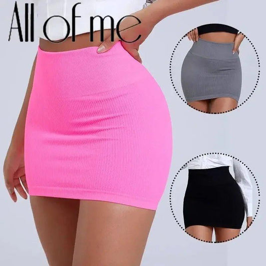 Pink ribbed bodycon mini skirt for women, also in gray and black, stylish fashion wear