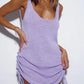 Lavender knit tank dress with ruched side ties, women's fashion