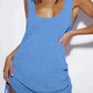 Blue knitted sleeveless dress with side ties, women's fashion