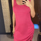 Pink knit sleeveless dress with side ruching, women's fashion