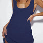 Navy blue sleeveless women's dress with side ties and textured fabric, stylish summer fashion