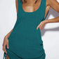 Teal knitted sleeveless dress with side ties and scoop neckline for women's fashion