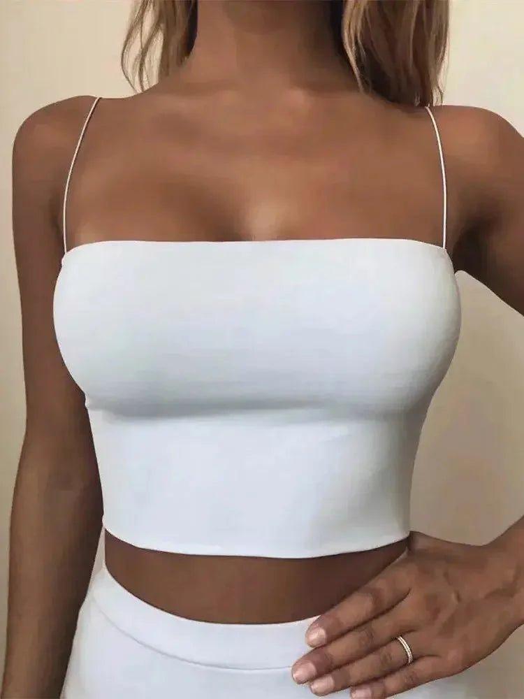 White crop top with thin straps, women's fashion, stylish summer outfit
