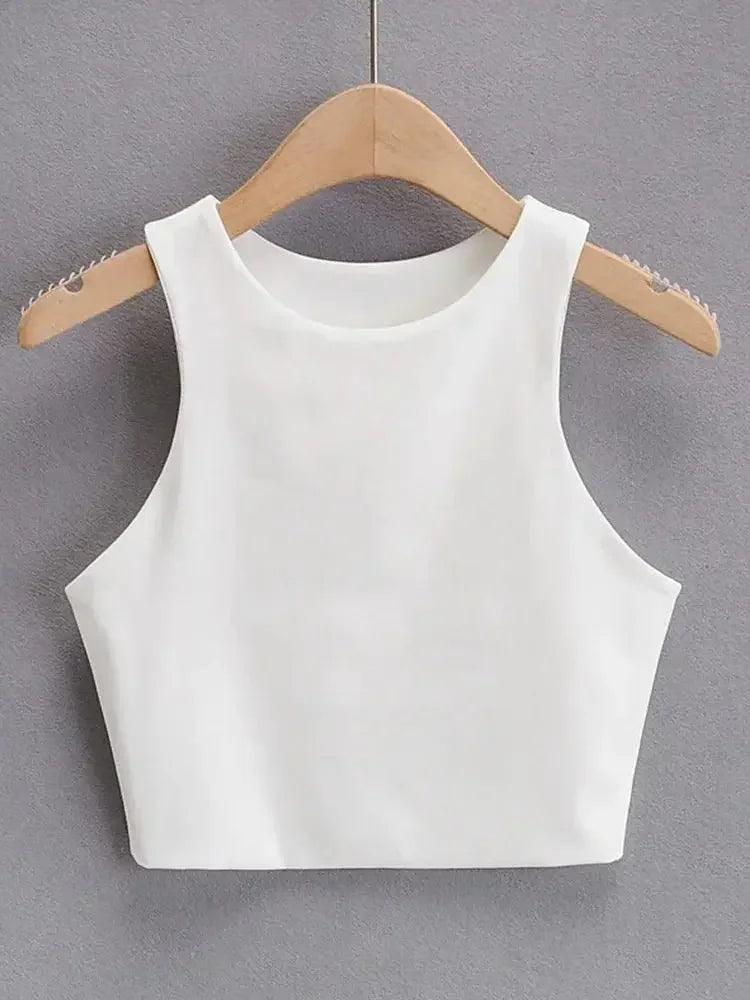 White sleeveless crop top for women, minimalist fashion style