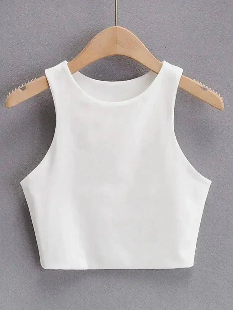 White sleeveless crop top for women, minimalist fashion style