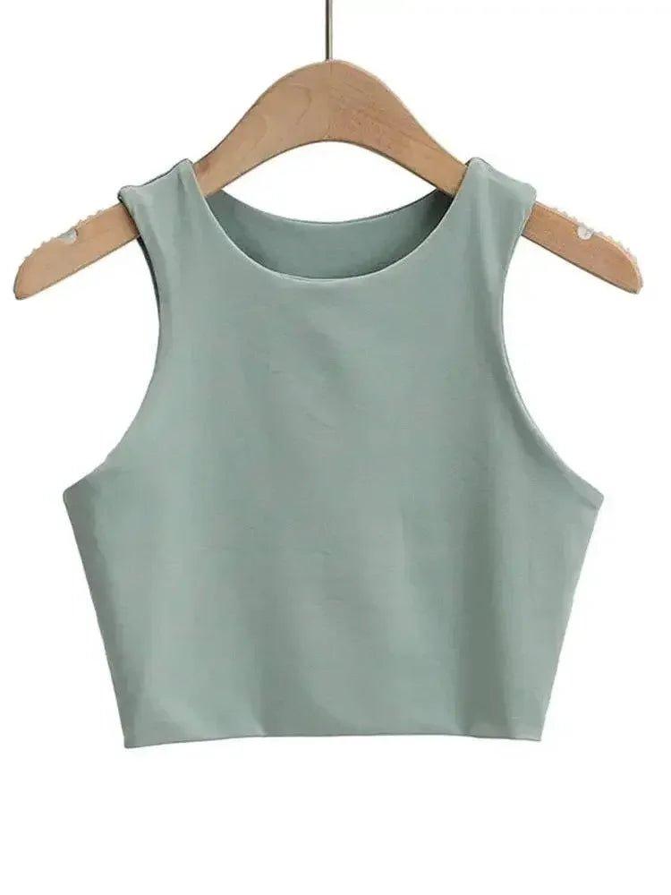 Mint green sleeveless crop top for women, stylish summer fashion