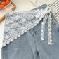 White lace trim tie detail on denim shorts for women's fashion