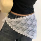White lace waist scarf over jeans, women’s fashion accessory