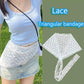 Lace triangular bandage for women's fashion, worn as waist accessory with denim shorts