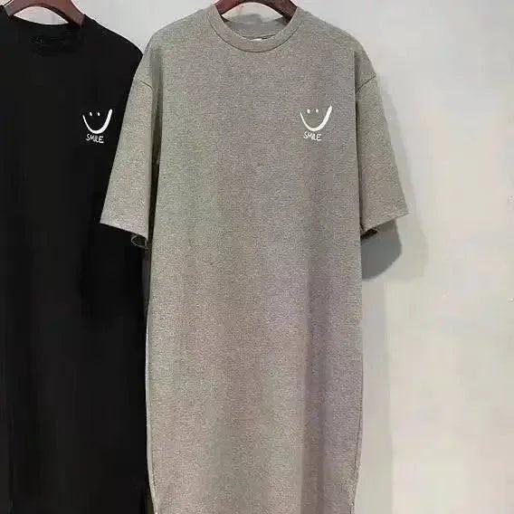 Gray and black smile print t-shirts for women's fashion