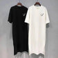 Black and white smile print t-shirt dresses for women's fashion