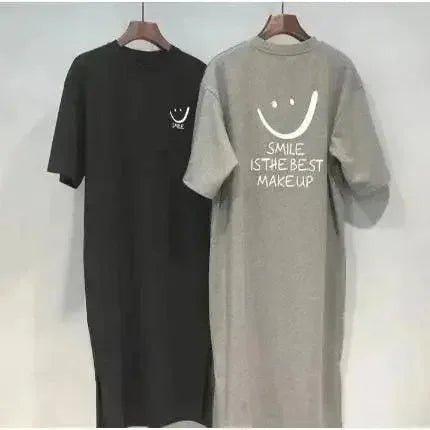 Black and gray women's T-shirts with smile graphic and 'Smile is the best makeup' text