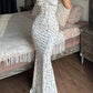 White floral mermaid dress with tie straps and fringe hem, women's fashion