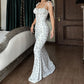 White floral mermaid dress with tie straps, elegant women's fashion for special occasions