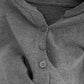 Gray button-up cardigan sweater with ribbed neckline, ideal for women's fashion