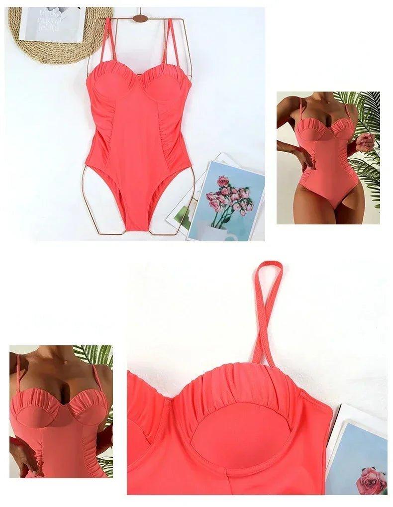 2026 One Piece Swimsuit Swimwear Women Sexy Push Up Pleated Solid Bathing Suit Beachwear New Maio Feminino Praia Banadores Mujer - Womans Fashion
